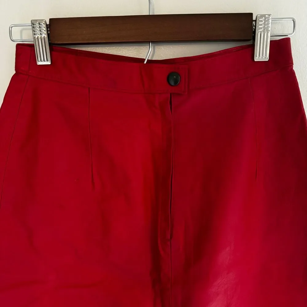 Vintage Red Leather Pencil‎ Skirt Size 7/8 High Waist Moto Y2K Mob Wife 80's - Picture 6 of 13
